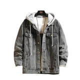 Veste en Jean hommes à capuche décontracté hommes Jean vestes Streetwear couleur unie col rabattu Denim manteaux hommes vestes chapeau détachable