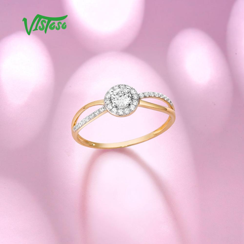 VISTOSO Gold Rings For Women Genuine 9K 375 Yellow Gold Ring Sparkling White CZ Promise Band Rings Anniversary Fine Jewelry