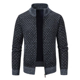 Men Sweater Knitwear Cardigan Autumn Winter New Warm Plaid Stand Collar Jacket Hooded Coat Men Clothing