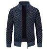 Men Sweater Knitwear Cardigan Autumn Winter New Warm Plaid Stand Collar Jacket Hooded Coat Men Clothing