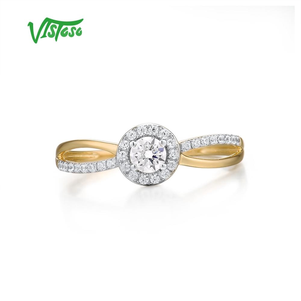 VISTOSO Gold Rings For Women Genuine 9K 375 Yellow Gold Ring Sparkling White CZ Promise Band Rings Anniversary Fine Jewelry