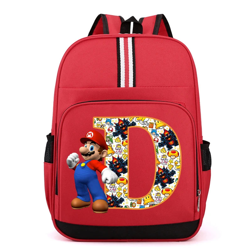 Nouveau Super Mario Bros enfant sac à dos garçons Anime sacs à dos dessin animé lettre A-Z imprimé cartable fournitures scolaires enfants cadeau d'anniversaire