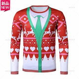 T-shirt à manches longues joyeux Noël imprimé en 3D pour hommes modèle