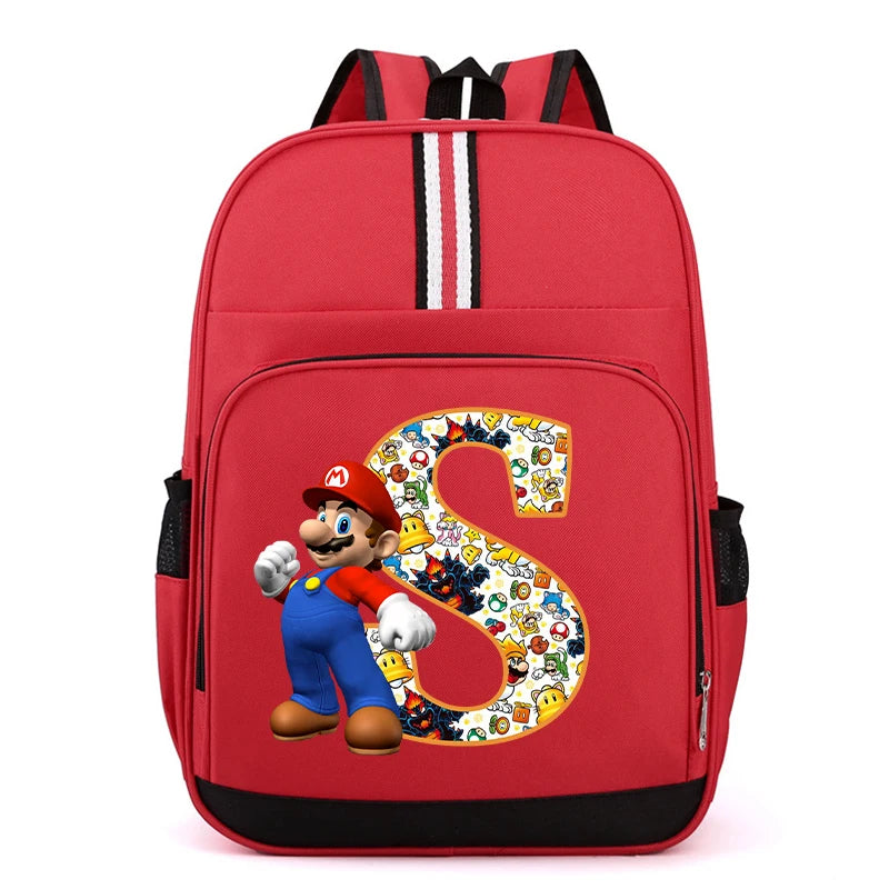Nouveau Super Mario Bros enfant sac à dos garçons Anime sacs à dos dessin animé lettre A-Z imprimé cartable fournitures scolaires enfants cadeau d'anniversaire
