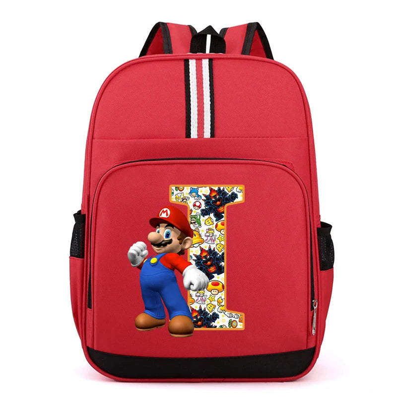 Nouveau Super Mario Bros enfant sac à dos garçons Anime sacs à dos dessin animé lettre A-Z imprimé cartable fournitures scolaires enfants cadeau d'anniversaire