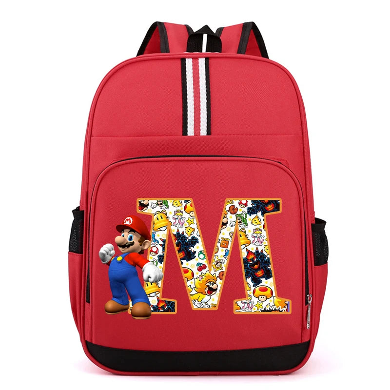 Nouveau Super Mario Bros enfant sac à dos garçons Anime sacs à dos dessin animé lettre A-Z imprimé cartable fournitures scolaires enfants cadeau d'anniversaire