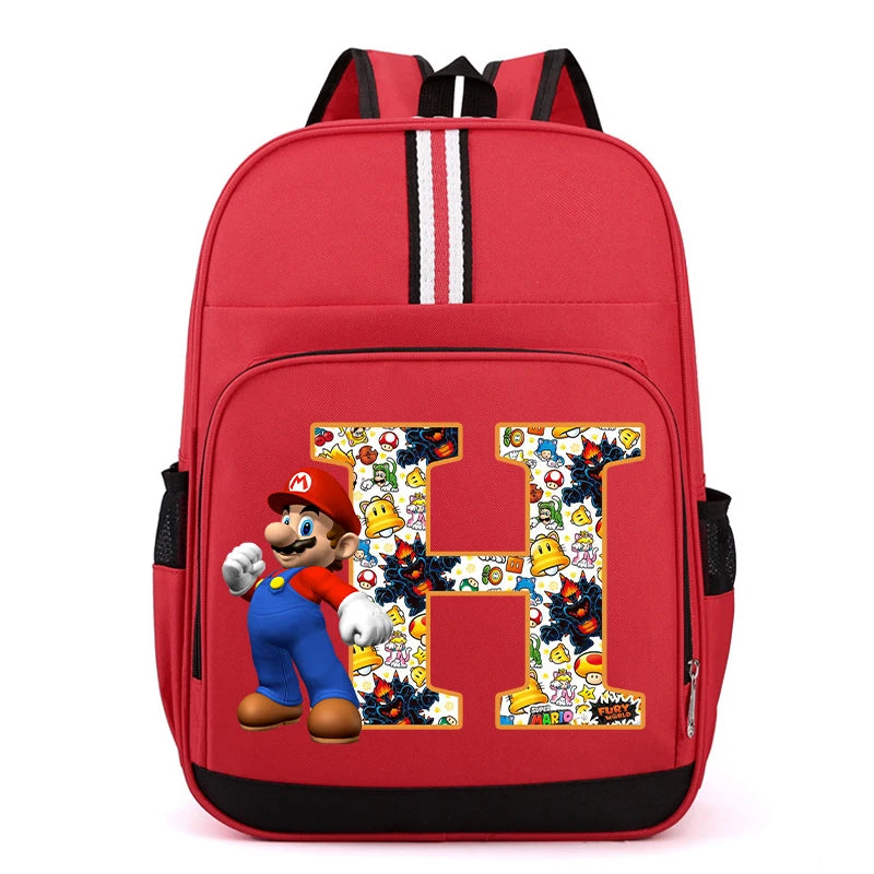 Nouveau Super Mario Bros enfant sac à dos garçons Anime sacs à dos dessin animé lettre A-Z imprimé cartable fournitures scolaires enfants cadeau d'anniversaire