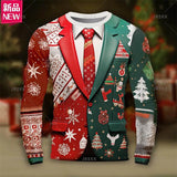 T-shirt à manches longues joyeux Noël imprimé en 3D pour hommes avant