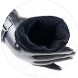 Gants d'hiver pour hommes en cuir PU coupe-vent noirs