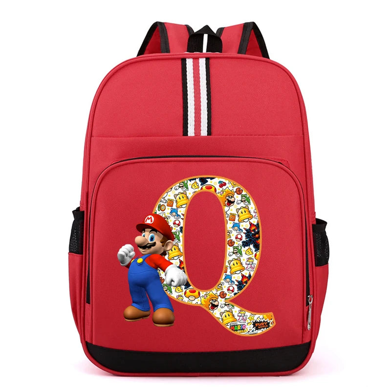 Nouveau Super Mario Bros enfant sac à dos garçons Anime sacs à dos dessin animé lettre A-Z imprimé cartable fournitures scolaires enfants cadeau d'anniversaire