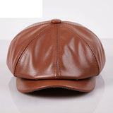 Béret en cuir véritable unisexe, casquette de journal à 8 panneaux pour hommes et femmes, chapeau Vintage à visière souple pour garçon