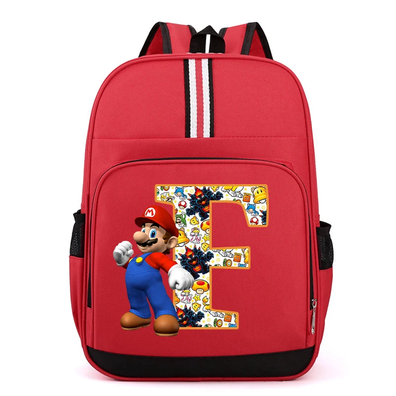 Nouveau Super Mario Bros enfant sac à dos garçons Anime sacs à dos dessin animé lettre A-Z imprimé cartable fournitures scolaires enfants cadeau d'anniversaire