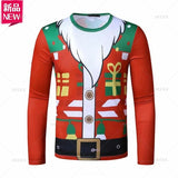 T-shirt à manches longues joyeux Noël imprimé en 3D pour hommes avant