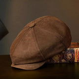 Bonnet rétro en cuir véritable béret chapeau unisexe hiver chaud Casquette octogonale pour hommes femmes Chapeau Homme Chapeau noir