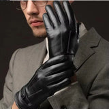 Gants d'hiver pour hommes en cuir PU pour conduite et sport