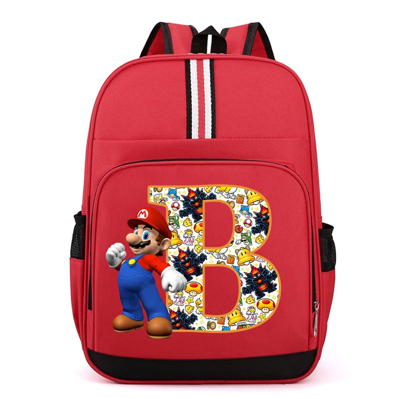 Nouveau Super Mario Bros enfant sac à dos garçons Anime sacs à dos dessin animé lettre A-Z imprimé cartable fournitures scolaires enfants cadeau d'anniversaire