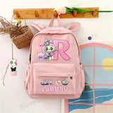 Sac à dos Labubu | Cartable avec oreilles de lapin | Sac étudiant dessin animé | Sac à dos lettres A-Z | Sac à dos scolaire pour enfants | Sac à livres garçon fille | Sac cadeau Labubu | Sac de rangement pour fournitures scolaires | Joli cartable | Sac cartoon à la mode