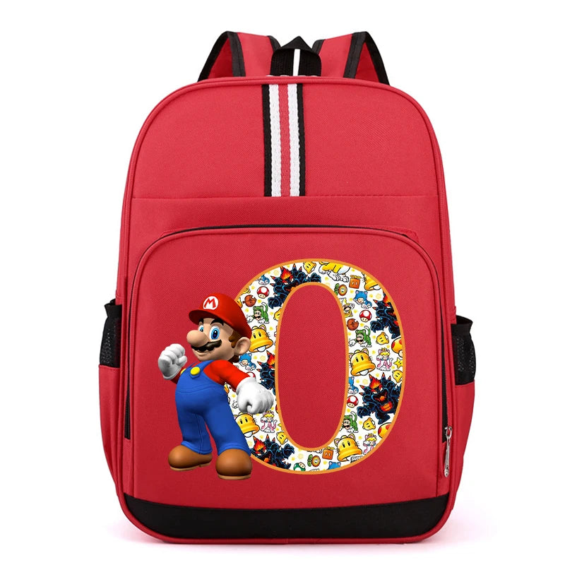 Nouveau Super Mario Bros enfant sac à dos garçons Anime sacs à dos dessin animé lettre A-Z imprimé cartable fournitures scolaires enfants cadeau d'anniversaire