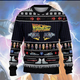 Pulls de noël laides retour vers le futur Sweater front view with cartoon graphic