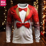 T-shirt à manches longues joyeux Noël imprimé en 3D pour hommes avant