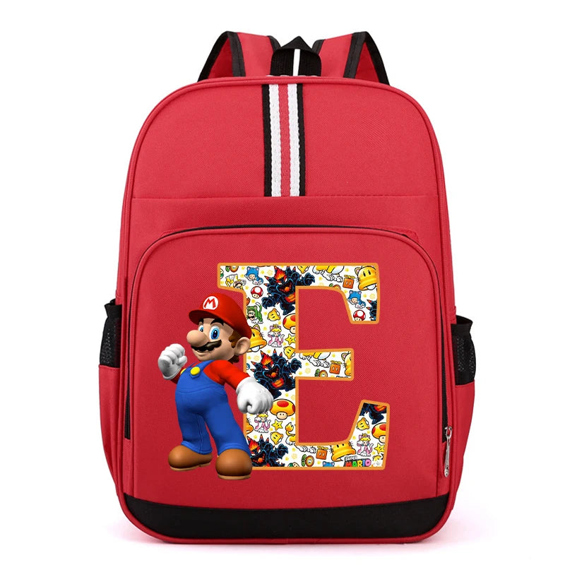 Nouveau Super Mario Bros enfant sac à dos garçons Anime sacs à dos dessin animé lettre A-Z imprimé cartable fournitures scolaires enfants cadeau d'anniversaire