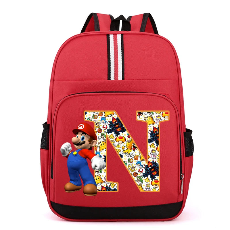 Nouveau Super Mario Bros enfant sac à dos garçons Anime sacs à dos dessin animé lettre A-Z imprimé cartable fournitures scolaires enfants cadeau d'anniversaire
