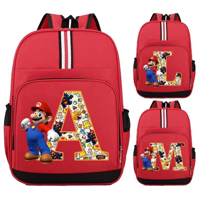 Nouveau Super Mario Bros enfant sac à dos garçons Anime sacs à dos dessin animé lettre A-Z imprimé cartable fournitures scolaires enfants cadeau d'anniversaire