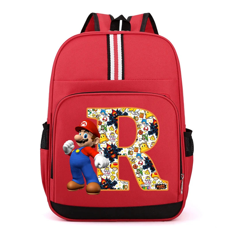 Nouveau Super Mario Bros enfant sac à dos garçons Anime sacs à dos dessin animé lettre A-Z imprimé cartable fournitures scolaires enfants cadeau d'anniversaire