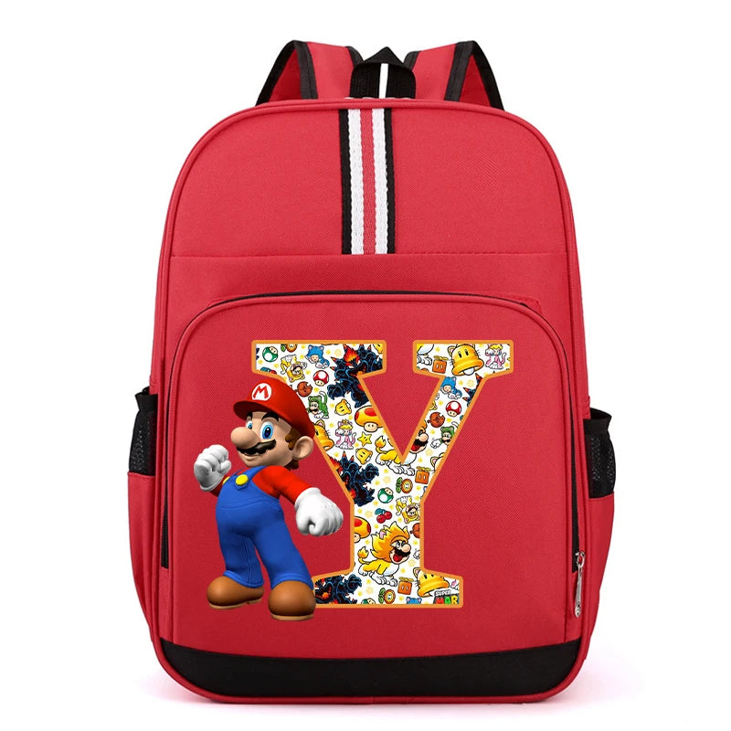 Nouveau Super Mario Bros enfant sac à dos garçons Anime sacs à dos dessin animé lettre A-Z imprimé cartable fournitures scolaires enfants cadeau d'anniversaire