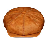 Bonnet rétro en cuir véritable béret chapeau unisexe hiver chaud Casquette octogonale pour hommes femmes Chapeau Homme Chapeau noir
