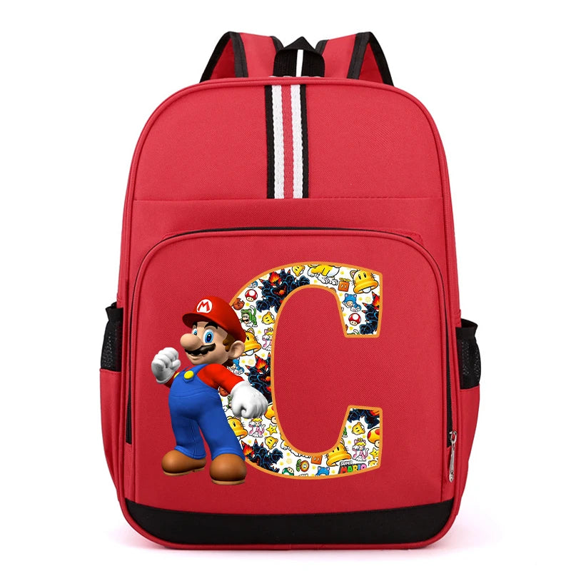 Nouveau Super Mario Bros enfant sac à dos garçons Anime sacs à dos dessin animé lettre A-Z imprimé cartable fournitures scolaires enfants cadeau d'anniversaire