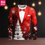 T-shirt à manches longues joyeux Noël imprimé en 3D pour hommes modèle