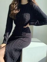 Robe tricot femme hiver | Robe moulante manches longues | Robe pull femme maxi | Robe vintage oversize femme | Robe longue hiver élégante | Robe tricotée soirée automne | Robe maxi col rond femme | Robe chaude moulante femme | Robe d’hiver chic femme | Robe longue tricot oversize