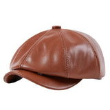 Béret en cuir véritable unisexe, casquette de journal à 8 panneaux pour hommes et femmes, chapeau Vintage à visière souple pour garçon