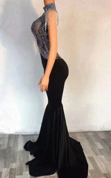 Robe noire velours strass | Robe soirée longue à franges | Robe élégante femme strass | Robe de fête noire brillante | Robe à traîne danseuse femme | Robe soirée strass argentés | Robe anniversaire femme chic | Robe soirée velours à chaînes | Robe noire strass soirée | Robe de scène femme soirée