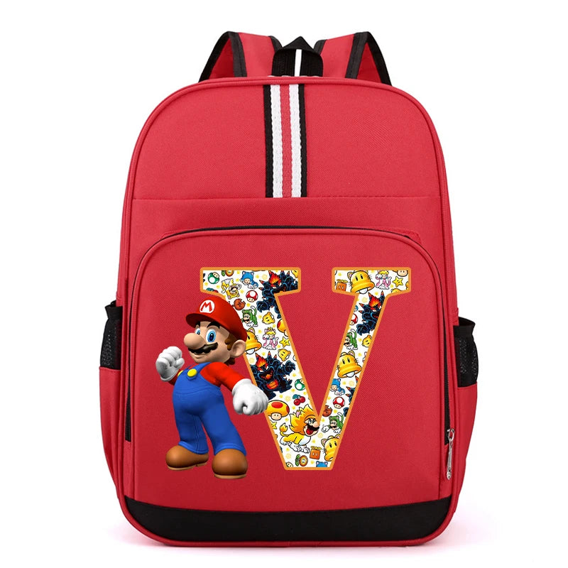 Nouveau Super Mario Bros enfant sac à dos garçons Anime sacs à dos dessin animé lettre A-Z imprimé cartable fournitures scolaires enfants cadeau d'anniversaire