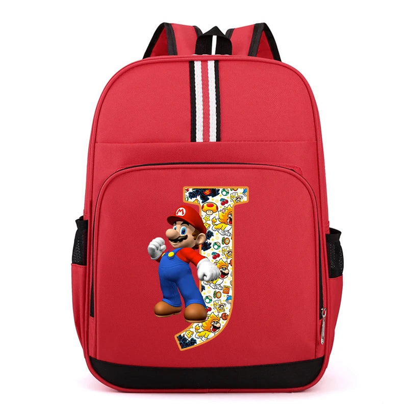 Nouveau Super Mario Bros enfant sac à dos garçons Anime sacs à dos dessin animé lettre A-Z imprimé cartable fournitures scolaires enfants cadeau d'anniversaire