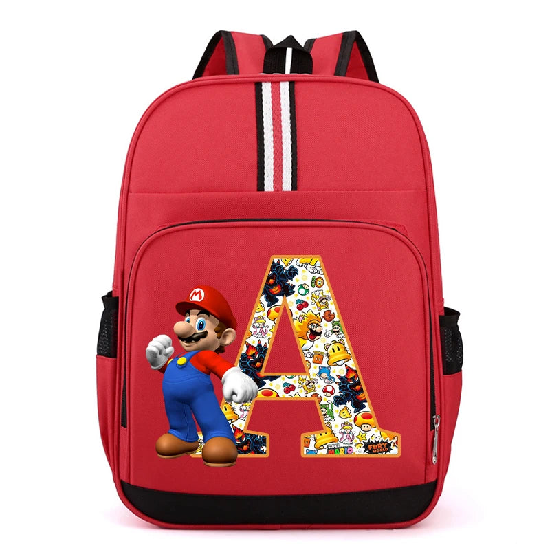 Nouveau Super Mario Bros enfant sac à dos garçons Anime sacs à dos dessin animé lettre A-Z imprimé cartable fournitures scolaires enfants cadeau d'anniversaire