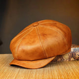 Bonnet rétro en cuir véritable béret chapeau unisexe hiver chaud Casquette octogonale pour hommes femmes Chapeau Homme Chapeau noir