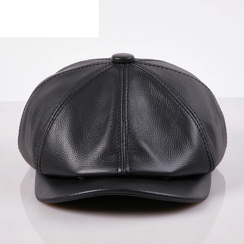 Béret en cuir véritable unisexe, casquette de journal à 8 panneaux pour hommes et femmes, chapeau Vintage à visière souple pour garçon