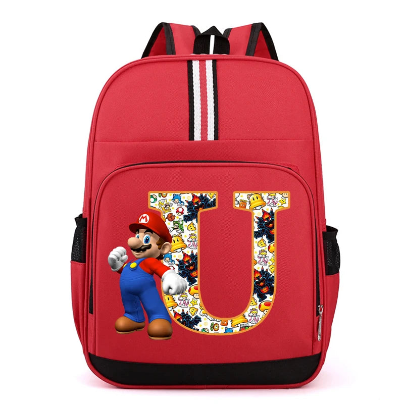 Nouveau Super Mario Bros enfant sac à dos garçons Anime sacs à dos dessin animé lettre A-Z imprimé cartable fournitures scolaires enfants cadeau d'anniversaire
