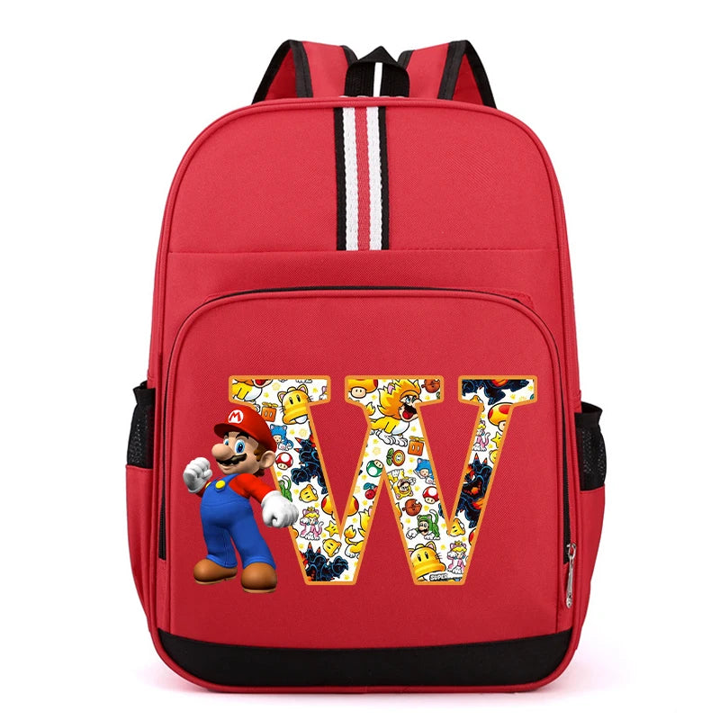 Nouveau Super Mario Bros enfant sac à dos garçons Anime sacs à dos dessin animé lettre A-Z imprimé cartable fournitures scolaires enfants cadeau d'anniversaire