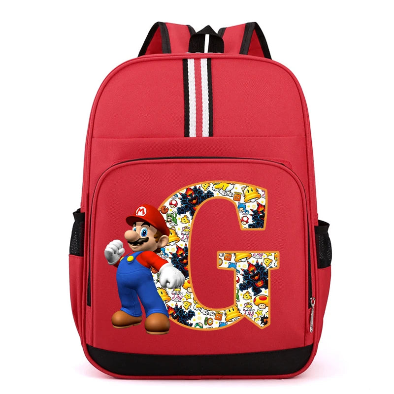 Nouveau Super Mario Bros enfant sac à dos garçons Anime sacs à dos dessin animé lettre A-Z imprimé cartable fournitures scolaires enfants cadeau d'anniversaire