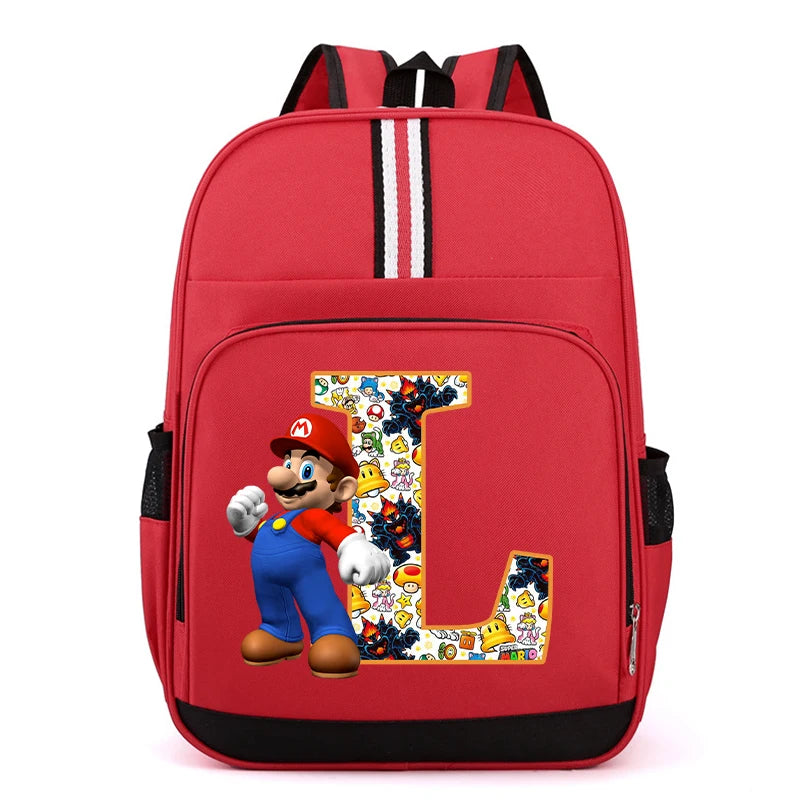 Nouveau Super Mario Bros enfant sac à dos garçons Anime sacs à dos dessin animé lettre A-Z imprimé cartable fournitures scolaires enfants cadeau d'anniversaire