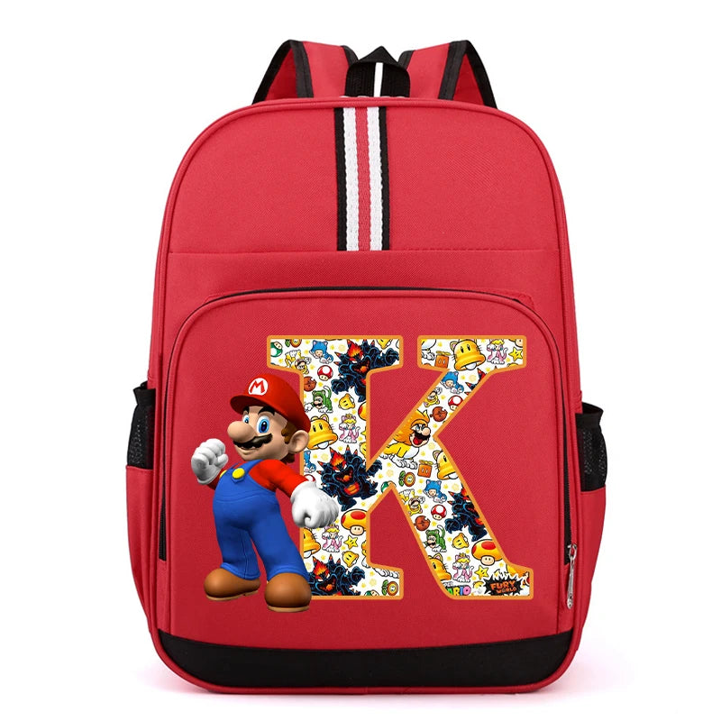 Nouveau Super Mario Bros enfant sac à dos garçons Anime sacs à dos dessin animé lettre A-Z imprimé cartable fournitures scolaires enfants cadeau d'anniversaire