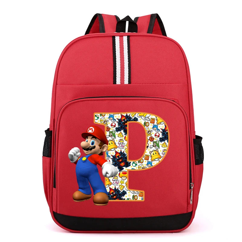 Nouveau Super Mario Bros enfant sac à dos garçons Anime sacs à dos dessin animé lettre A-Z imprimé cartable fournitures scolaires enfants cadeau d'anniversaire