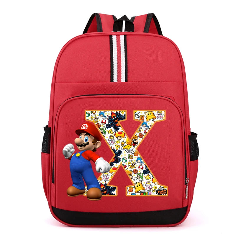 Nouveau Super Mario Bros enfant sac à dos garçons Anime sacs à dos dessin animé lettre A-Z imprimé cartable fournitures scolaires enfants cadeau d'anniversaire