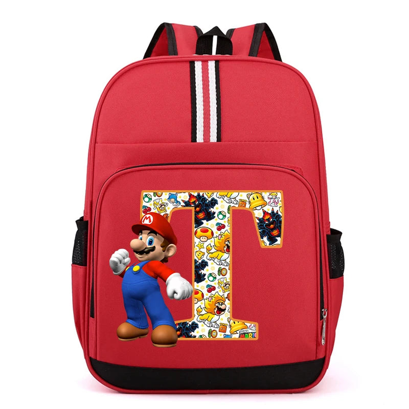 Nouveau Super Mario Bros enfant sac à dos garçons Anime sacs à dos dessin animé lettre A-Z imprimé cartable fournitures scolaires enfants cadeau d'anniversaire