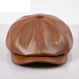 Béret en cuir véritable unisexe, casquette de journal à 8 panneaux pour hommes et femmes, chapeau Vintage à visière souple pour garçon