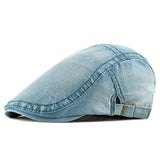 Béret denim Wuaumx homme femme | Casquette plate décontractée été | Béret artiste homme femme été | Casquette duckbill printemps été | Béret en jean style rétro | Casquette gavroche Wuaumx unisexe | Béret à visière denim lavé | Casquette herringbone printemps | Chapeau plat été homme femme | Béret mode casual Wuaumx